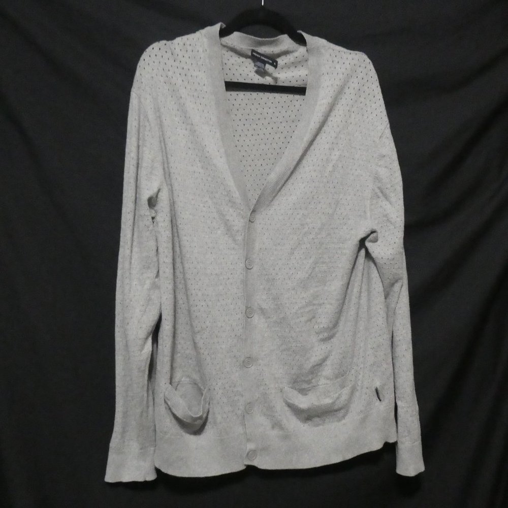 FRENCH CONNECTION | XL | Grey Eyelet Hole Cardigan Sweater with Pockets